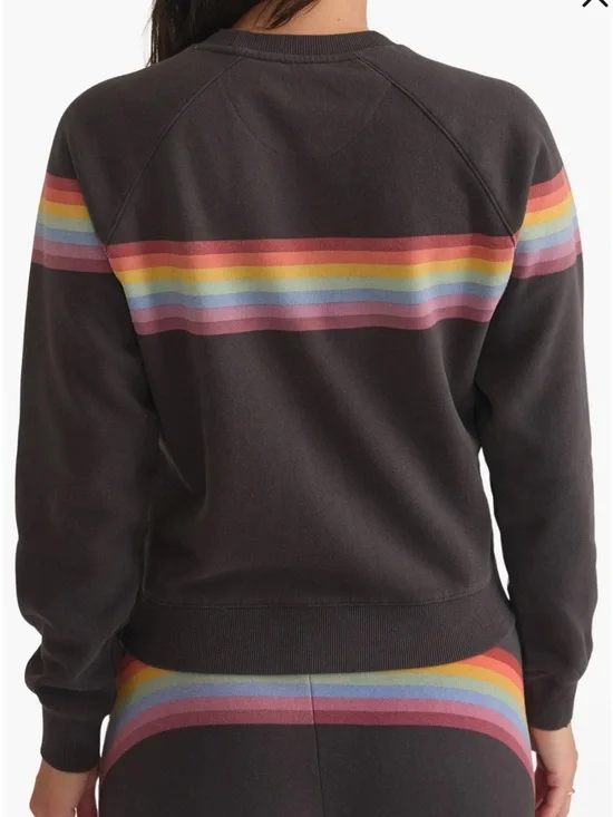 Marine Layer Rainbow Stripe Raglan Sweatshirt Charcoal Crewneck XS - Picture 7 of 9